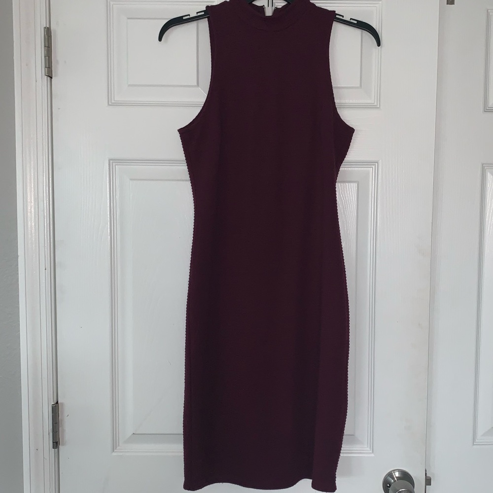 Plum ribbed calf length dress